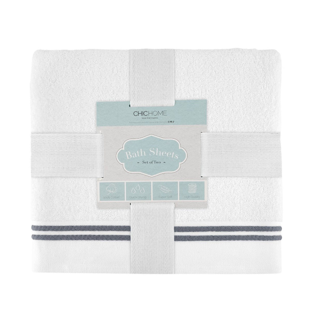 Chic Home Luxurious 2-Piece 100% Pure Turkish Cotton White Bath Sheet Towels 34"x68" Striped Hem Image 4