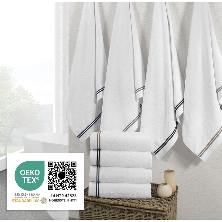 Chic Home Luxurious 2-Piece 100% Pure Turkish Cotton White Bath Sheet Towels 34"x68" Striped Hem Image 5