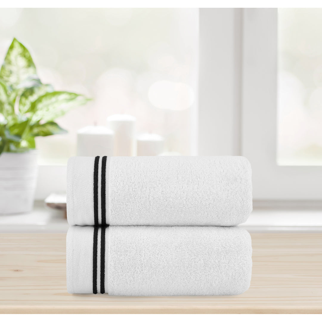 Chic Home Luxurious 2-Piece 100% Pure Turkish Cotton White Bath Sheet Towels 34"x68" Striped Hem Image 7