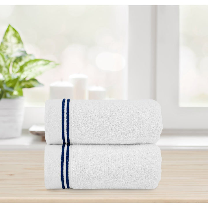 Chic Home Luxurious 2-Piece 100% Pure Turkish Cotton White Bath Sheet Towels 34"x68" Striped Hem Image 8