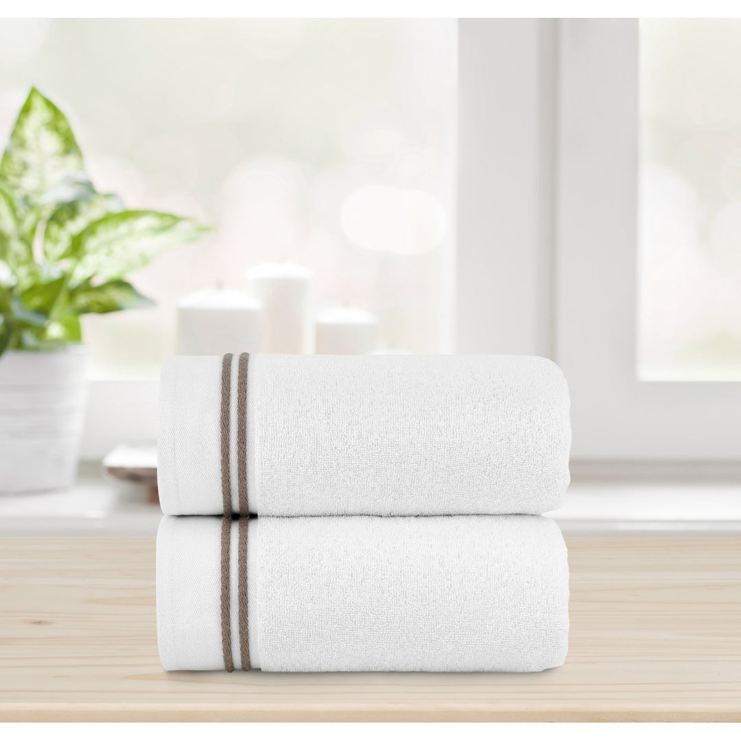 Chic Home Luxurious 2-Piece 100% Pure Turkish Cotton White Bath Sheet Towels 34"x68" Striped Hem Image 9