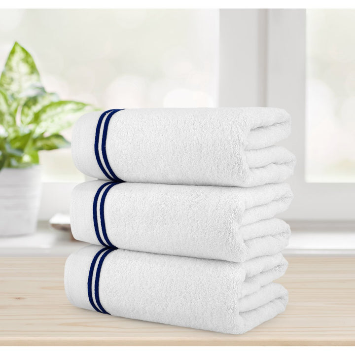 Chic Home Luxurious 3-Piece 100% Pure Turkish Cotton White Bath Towels 30" x 60" Striped Hem Image 1