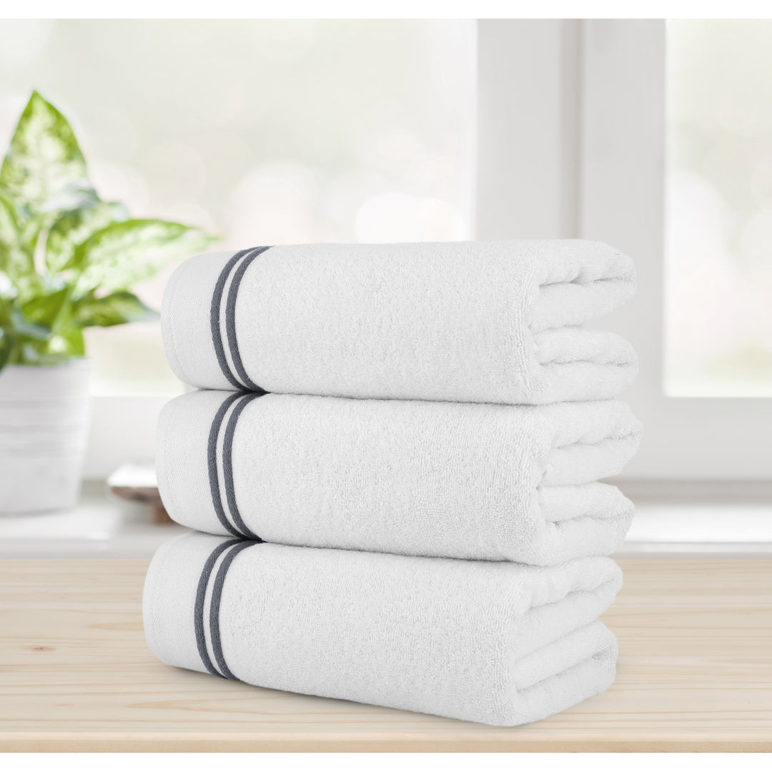 Chic Home Luxurious 3-Piece 100% Pure Turkish Cotton White Bath Towels 30" x 60" Striped Hem Image 7