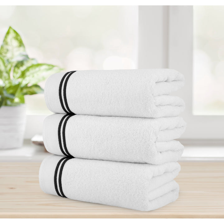 Chic Home Luxurious 3-Piece 100% Pure Turkish Cotton White Bath Towels 30" x 60" Striped Hem Image 8