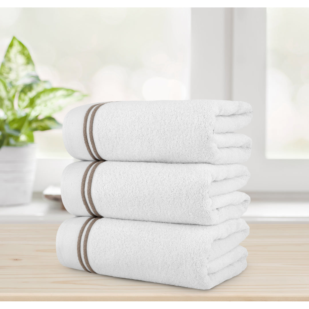 Chic Home Luxurious 3-Piece 100% Pure Turkish Cotton White Bath Towels 30" x 60" Striped Hem Image 9