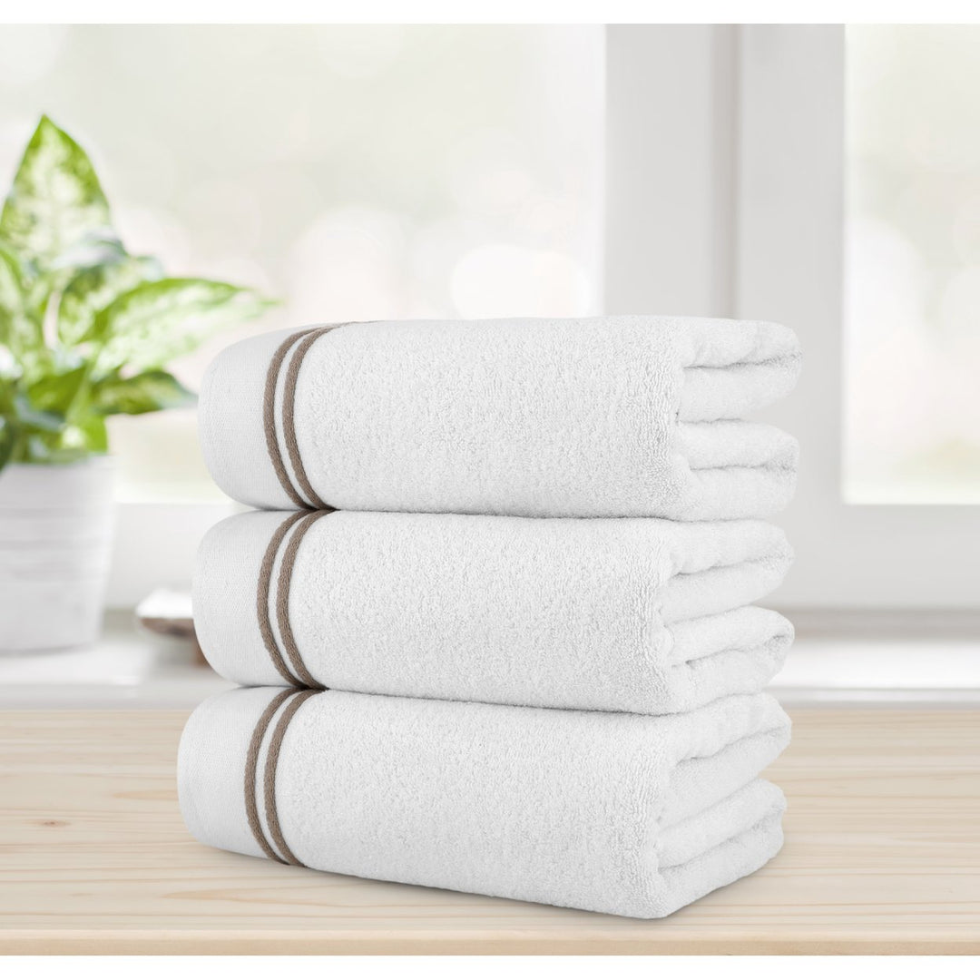 Chic Home Luxurious 3-Piece 100% Pure Turkish Cotton White Bath Towels 30" x 60" Striped Hem Image 1