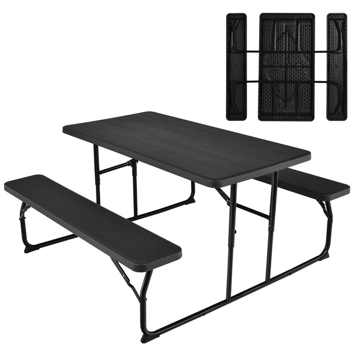 Costway Folding Picnic Table and Bench Set for Camping BBQ w/ Steel Frame White/Balck Image 1