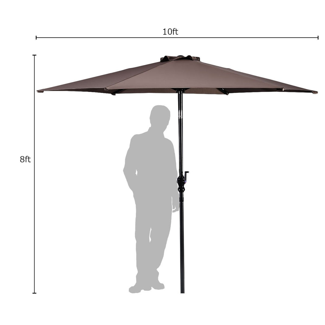 10FT Patio Umbrella 6 Ribs Market Steel Tilt W/ Crank Outdoor Garden Tan Image 2