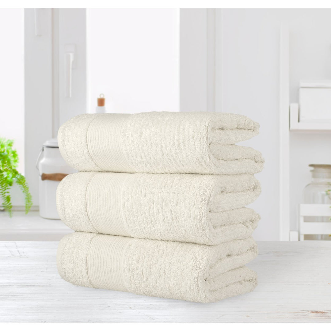 Chic Home Luxurious 3-Piece 100% Pure Turkish Cotton Bath Towels 30" x 60" Jacquard Weave Design Image 1