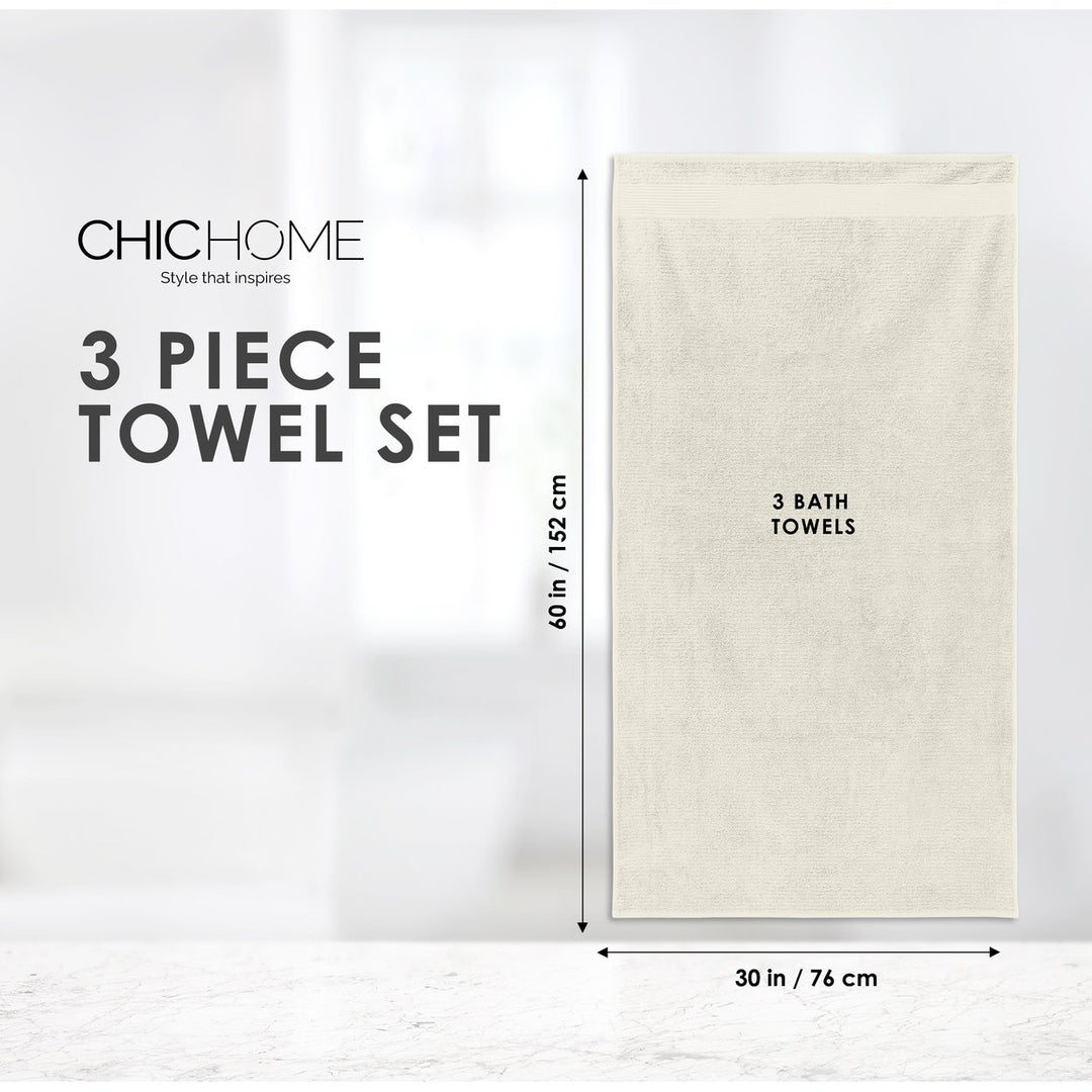 Chic Home Luxurious 3-Piece 100% Pure Turkish Cotton Bath Towels 30" x 60" Jacquard Weave Design Image 2