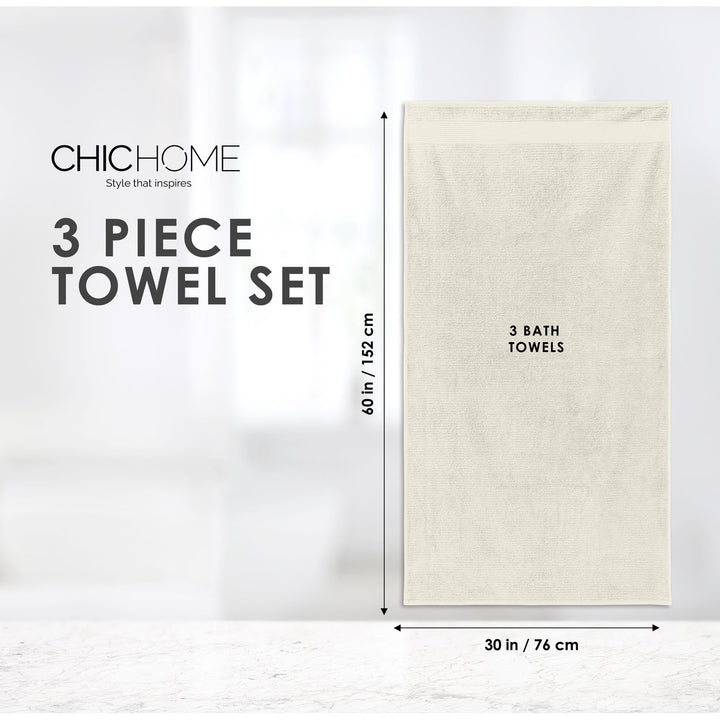 Chic Home Luxurious 3-Piece 100% Pure Turkish Cotton Bath Towels 30" x 60" Jacquard Weave Design Image 2