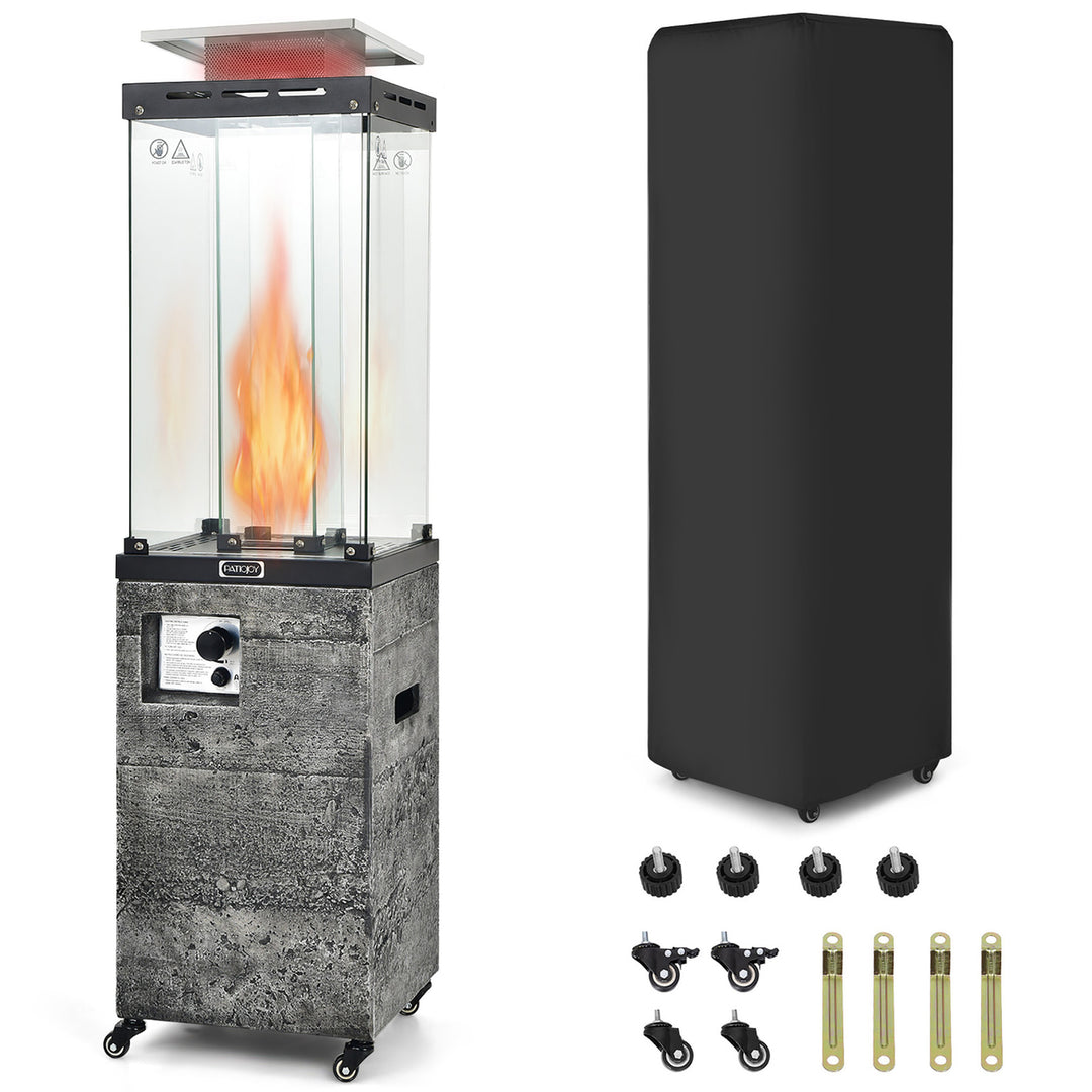 41,000 BTU Propane Patio Heater Glass Tube Standing Gas Heater w/ Cover Wheels Image 5