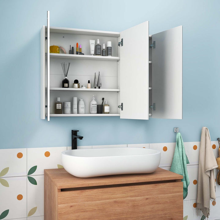 36 Wide Wall Mount Mirrored Bathroom Medicine Cabinet Triple Mirror Door White Image 2