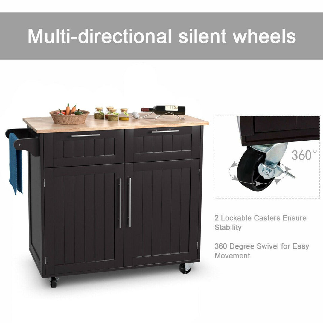 Rolling Kitchen Cart Island Heavy Duty Storage Brown Trolley Cabinet Utility Modern Image 4