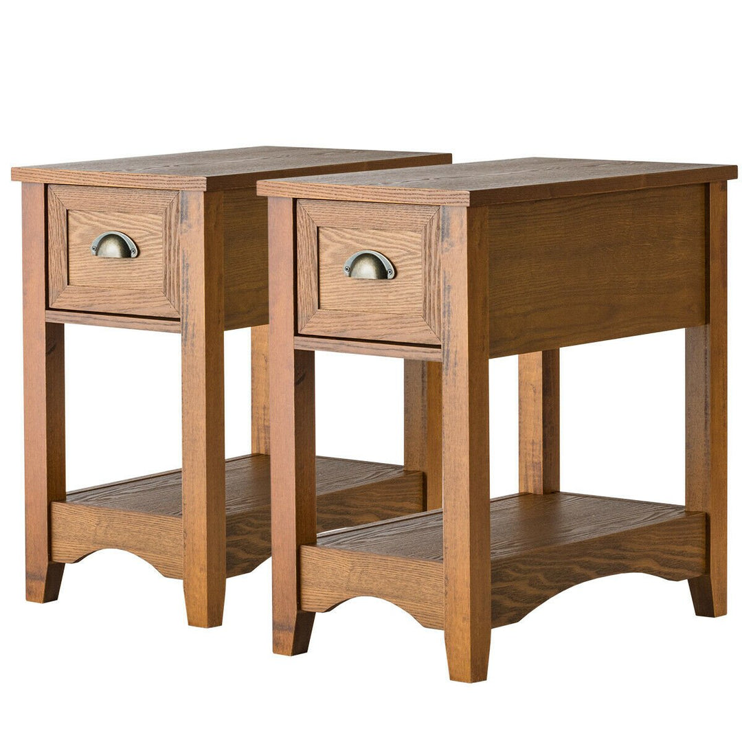 Set of 2 Contemporary Side End Table Compact Table w/ Drawer Nightstand Espresso/Tawny/Walnut Image 6