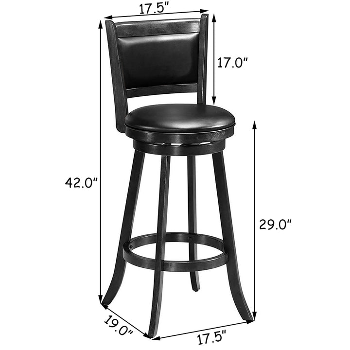 Set of 2 29 Swivel Bar Height Stool Wood Dining Chair Barstool Black Image 2