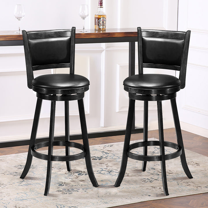 Set of 2 29 Swivel Bar Height Stool Wood Dining Chair Barstool Black Image 3