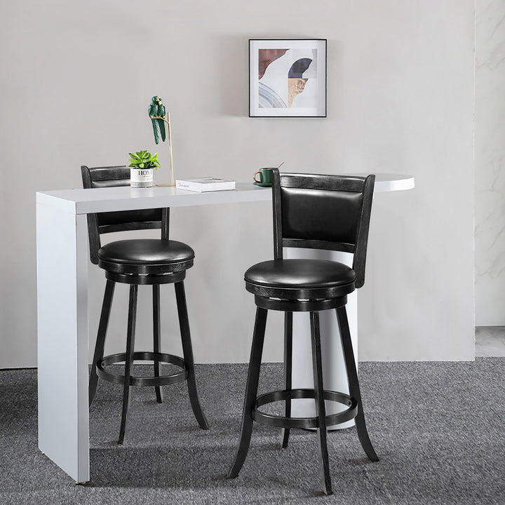 Set of 2 29 Swivel Bar Height Stool Wood Dining Chair Barstool Black Image 4