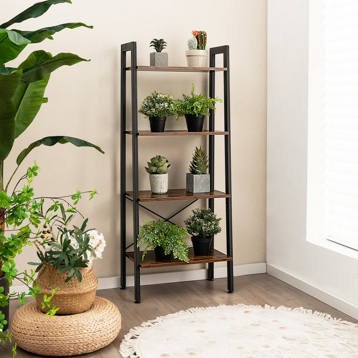 4-Tier Ladder Shelf Ladder Bookcase Bookshelf Display Rack Plant Stand Natural Image 4