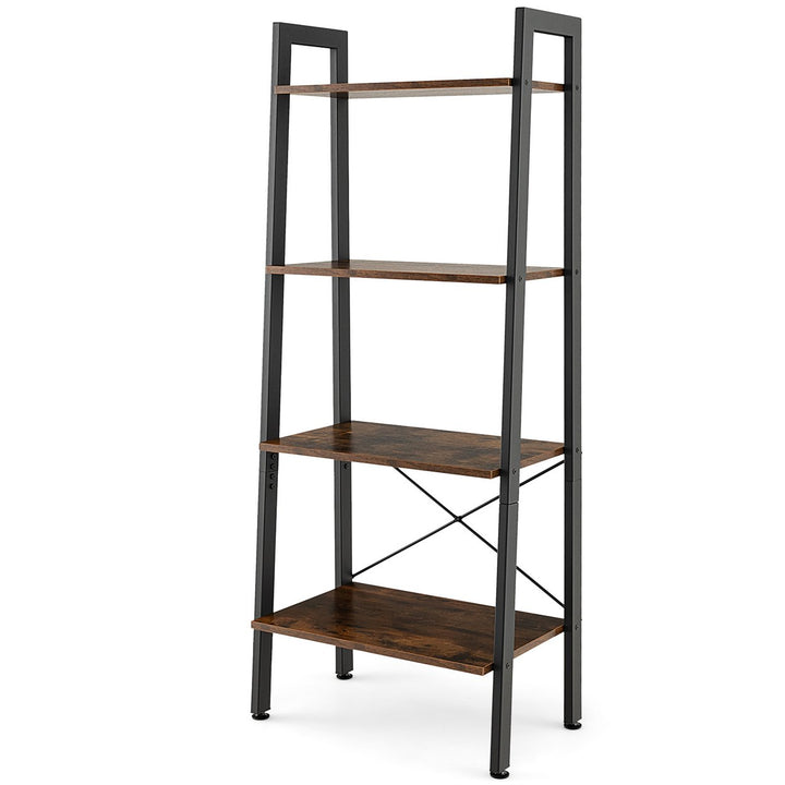 4-Tier Ladder Shelf Ladder Bookcase Bookshelf Display Rack Plant Stand Natural Image 10