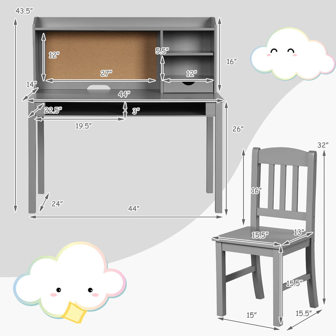 Costway Kids Desk and Chair Set Study Writing Desk w/ Hutch and Bookshelves Image 4