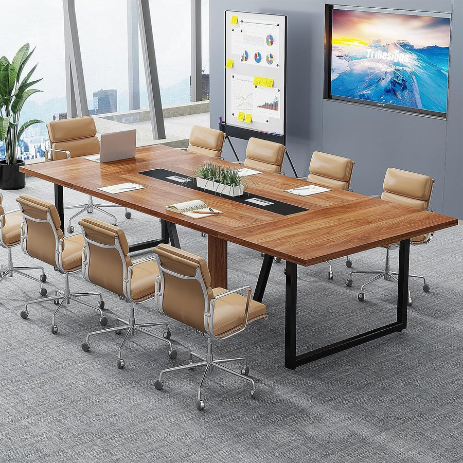 Tribesigns 8FT Conference Table Large Meeting Table Black Walnut E1 Particle Board Image 1