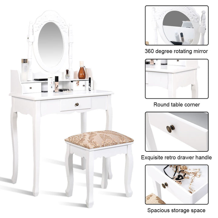 Vanity Table Jewelry Makeup Desk Bench Dresser Stool White Image 4