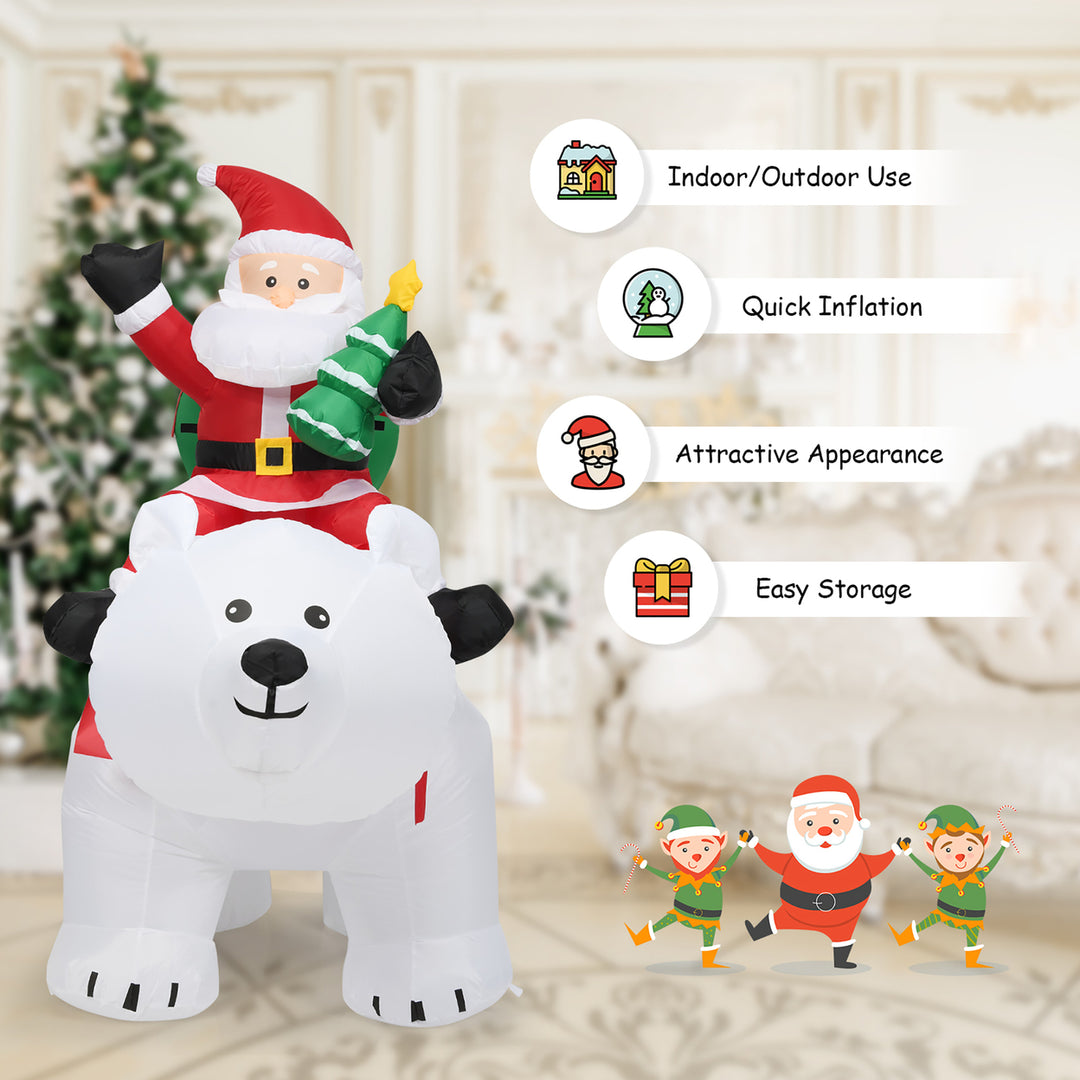 6.5 FT Christmas Inflatable Santa Riding Polar Bear w/ Shaking Head LED Lights Image 3