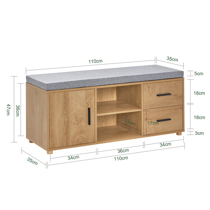 Haotian Shoe Storage Bench FSR148-N Natural Wood Shoe Rack with Drawers Narrow Image 2