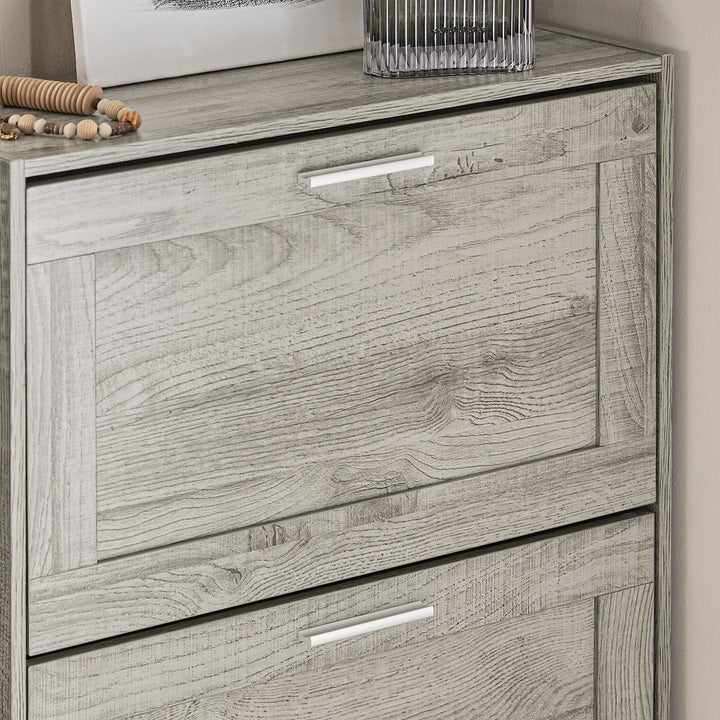 Haotian FSR137-HG Grey Shoe Cabinet 2 Drawers Narrow MDF Storage Organizer Image 3