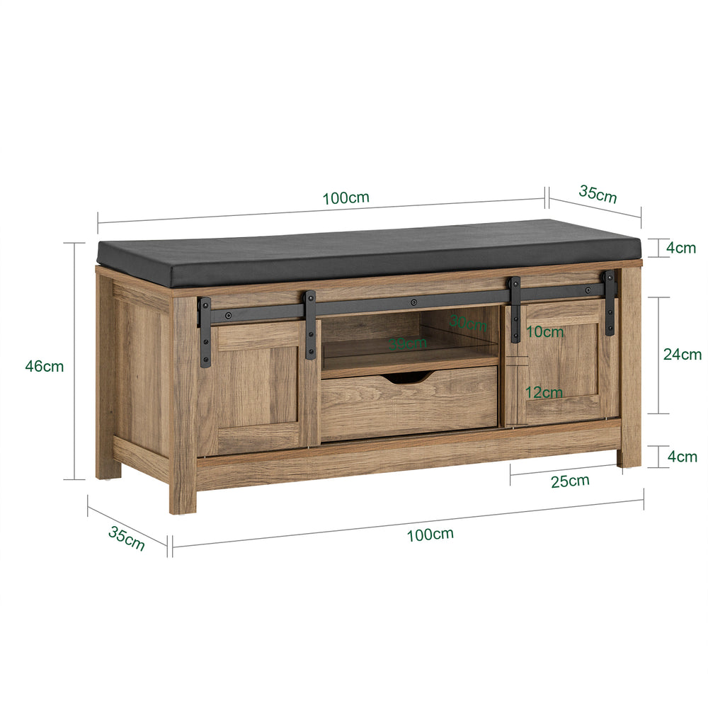 Haotian FSR118-BR, Barn-Door and Slide-Drawer Storage Bench Image 2