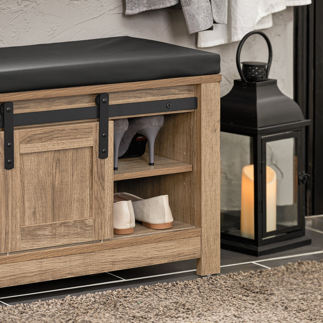 Haotian FSR118-BR, Barn-Door and Slide-Drawer Storage Bench Image 3