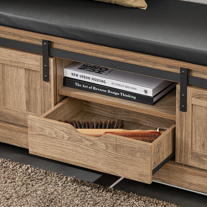 Haotian FSR118-BR, Barn-Door and Slide-Drawer Storage Bench Image 5