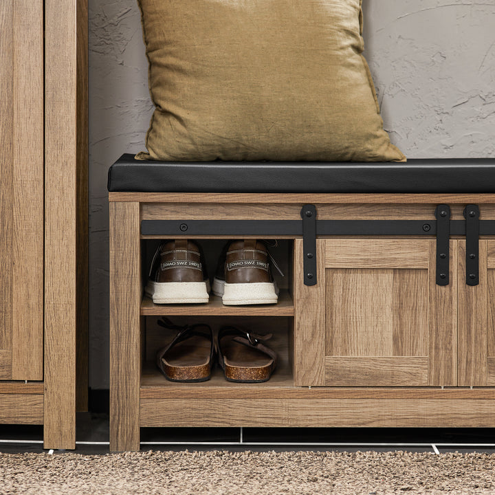 Haotian FSR118-BR, Barn-Door and Slide-Drawer Storage Bench Image 6