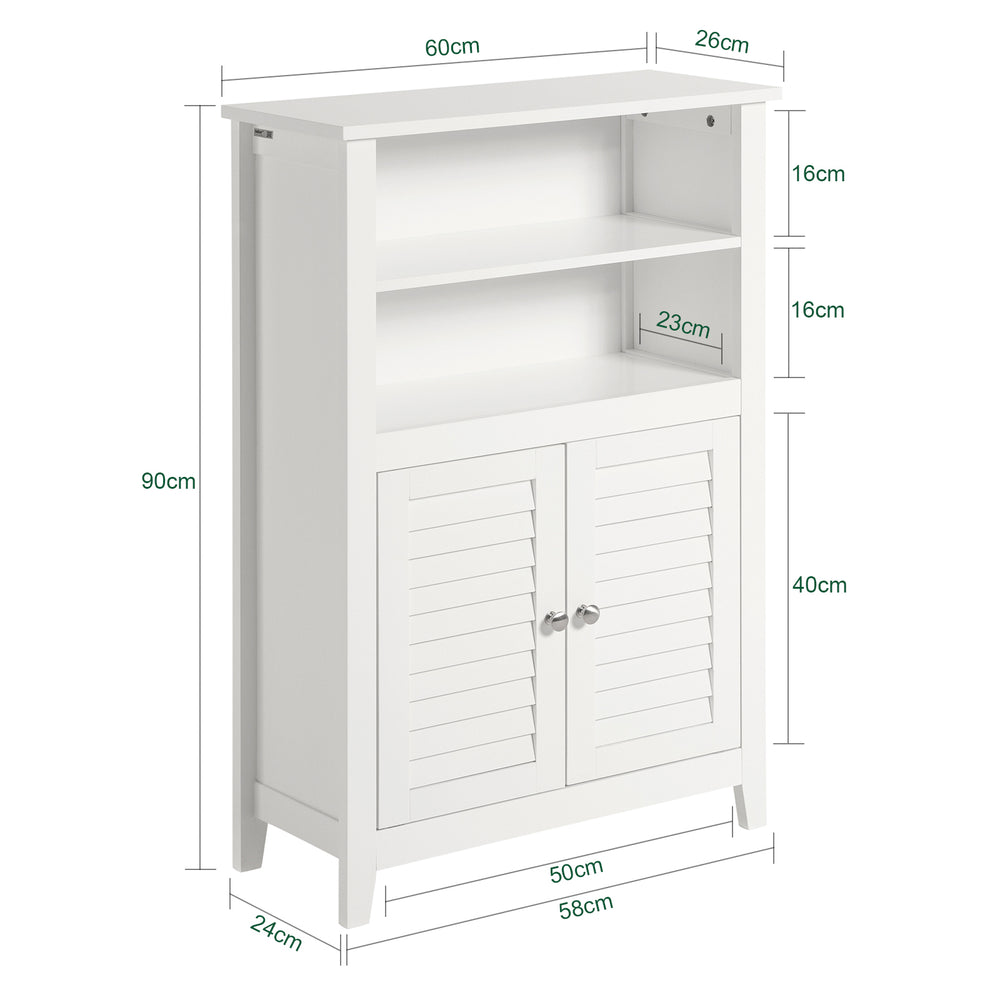 Haotian Bathroom Cabinet White MDF 2 Shelves Adjustable Storage 35.4 in Image 2