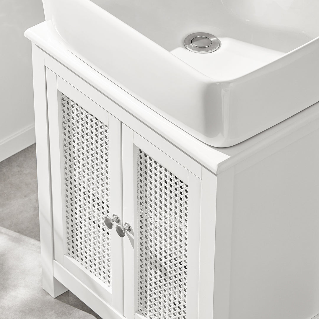 Haotian BZR35-W, Vanity Unit with Grid Look Doors, Bathroom Cabinet Image 6