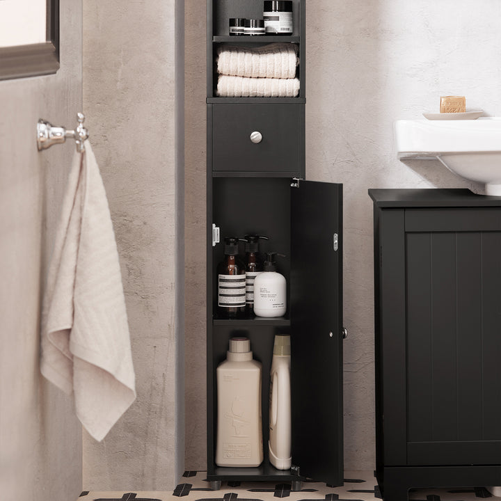 Haotian BZR34-SCH Black Bathroom Tall Cabinet MDF 5 Storage Compartments Image 6