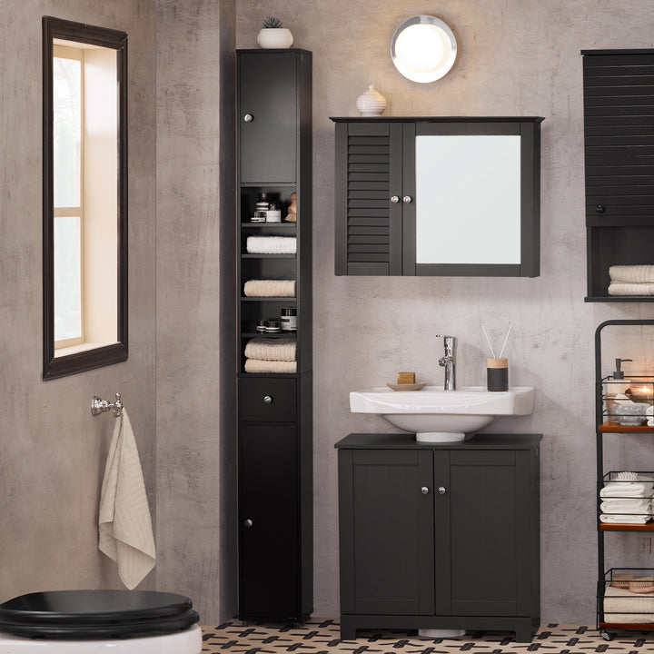 Haotian BZR34-SCH Black Bathroom Tall Cabinet MDF 5 Storage Compartments Image 7