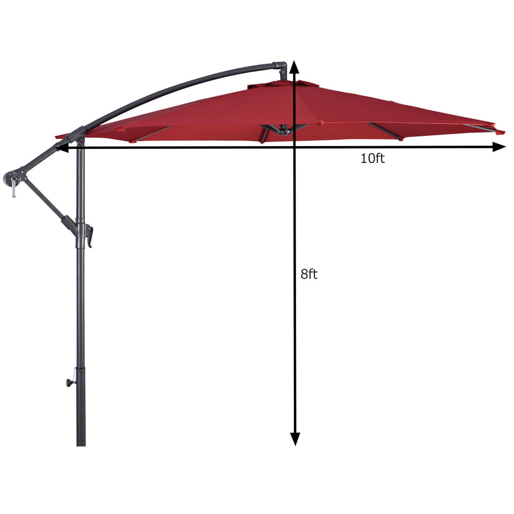 10 Hanging Umbrella Patio Sun Shade Offset Outdoor Market W/t Cross Base Burgundy Image 2