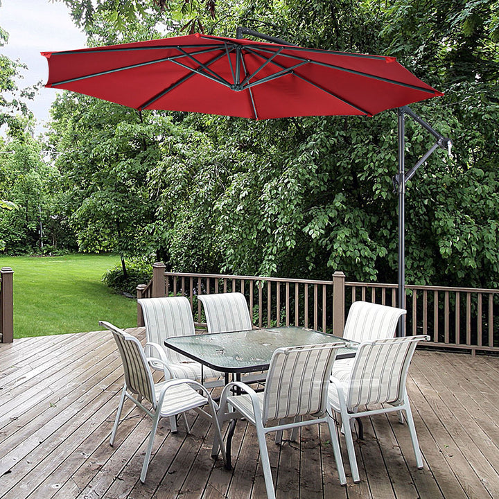 10 Hanging Umbrella Patio Sun Shade Offset Outdoor Market W/t Cross Base Burgundy Image 3