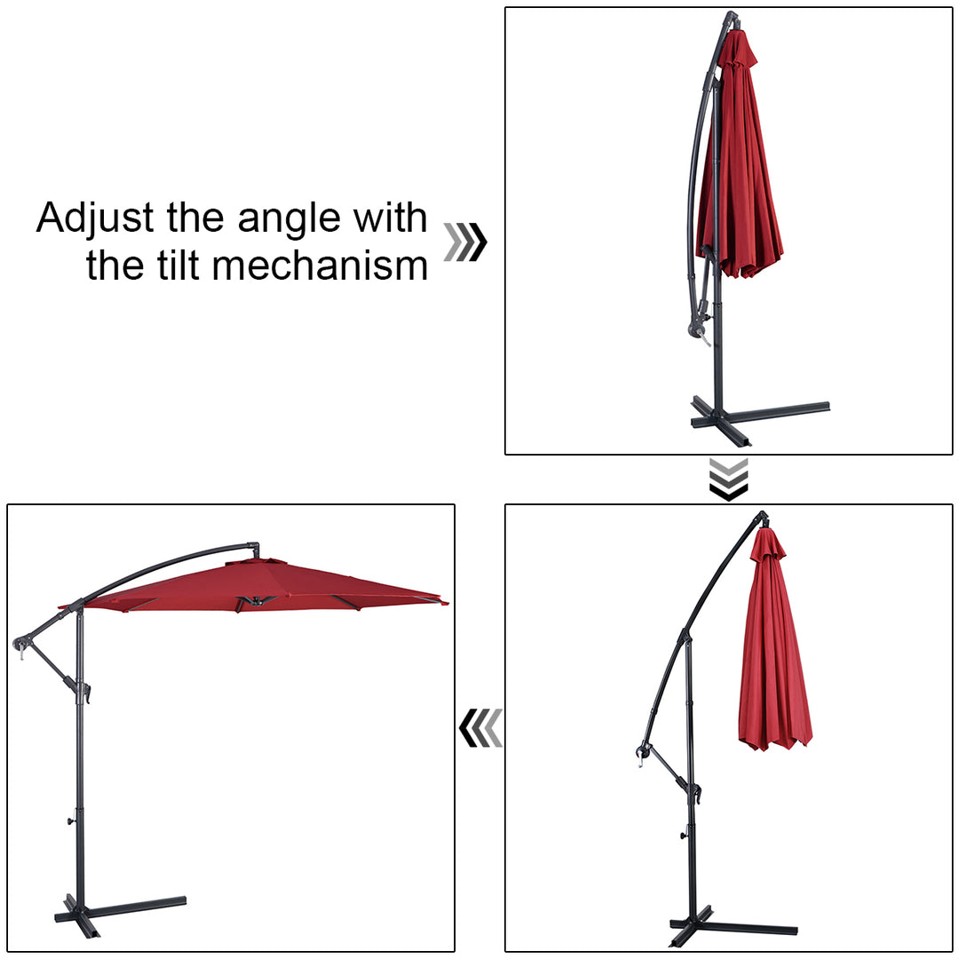 10 Hanging Umbrella Patio Sun Shade Offset Outdoor Market W/t Cross Base Burgundy Image 5