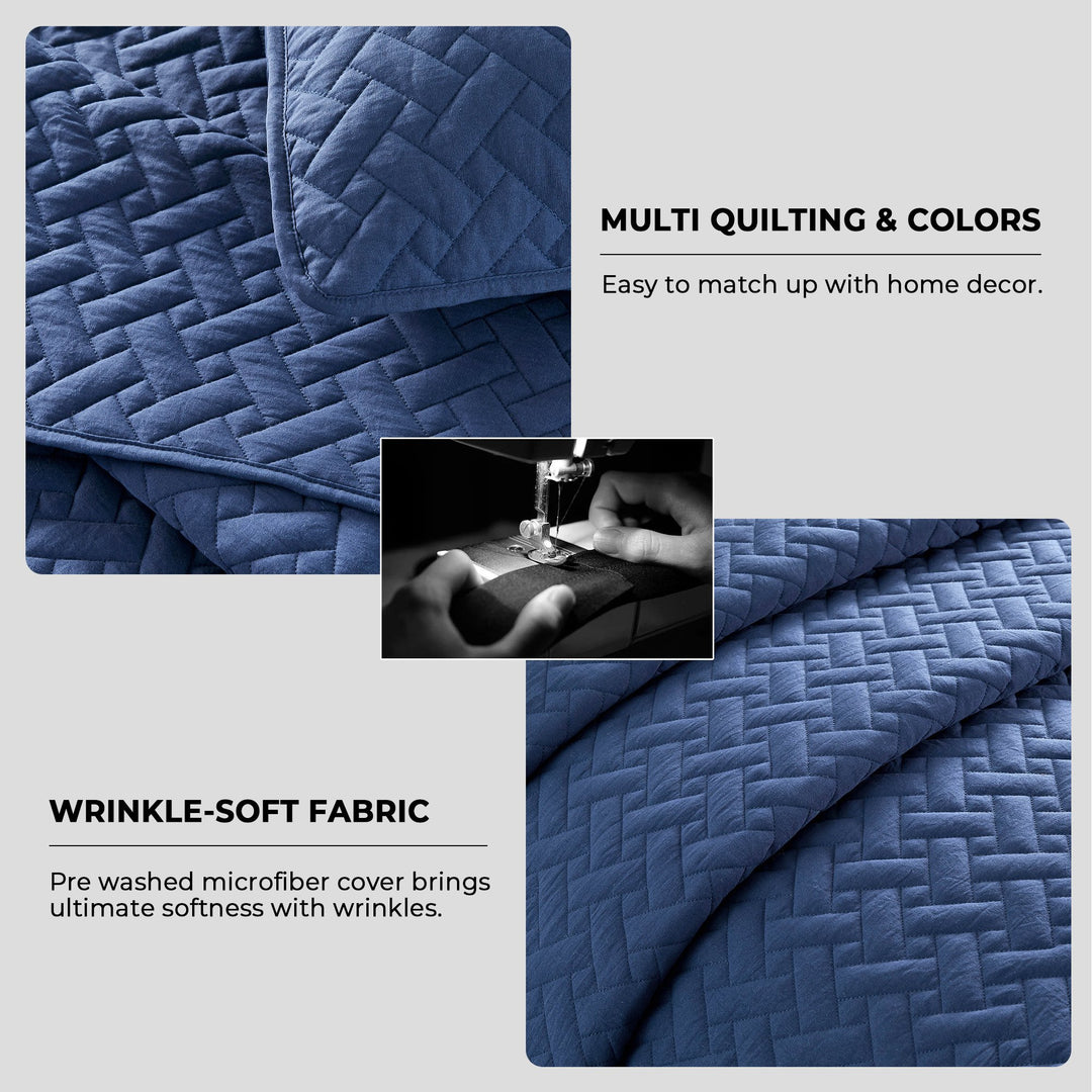 Quilt Set Soft Bed Summer Quilt Lightweight Microfiber Bedspread- Modern Style Coverlet for All Season Image 4