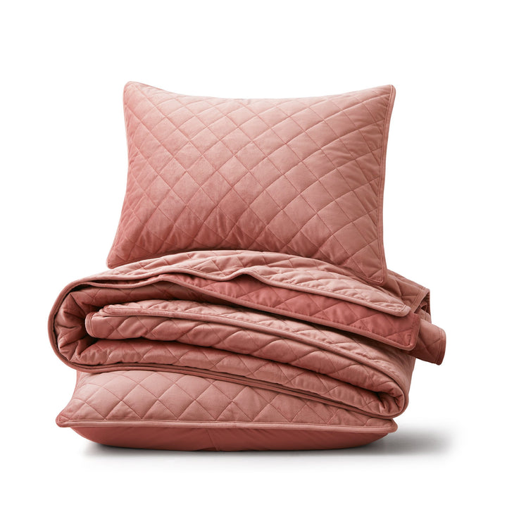 Luxurious Reversible Velvet Coverlet Set with Shams, Pink Image 7