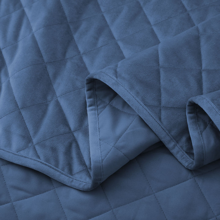 Luxurious Reversible Velvet Coverlet Set with Shams, Navy Image 5