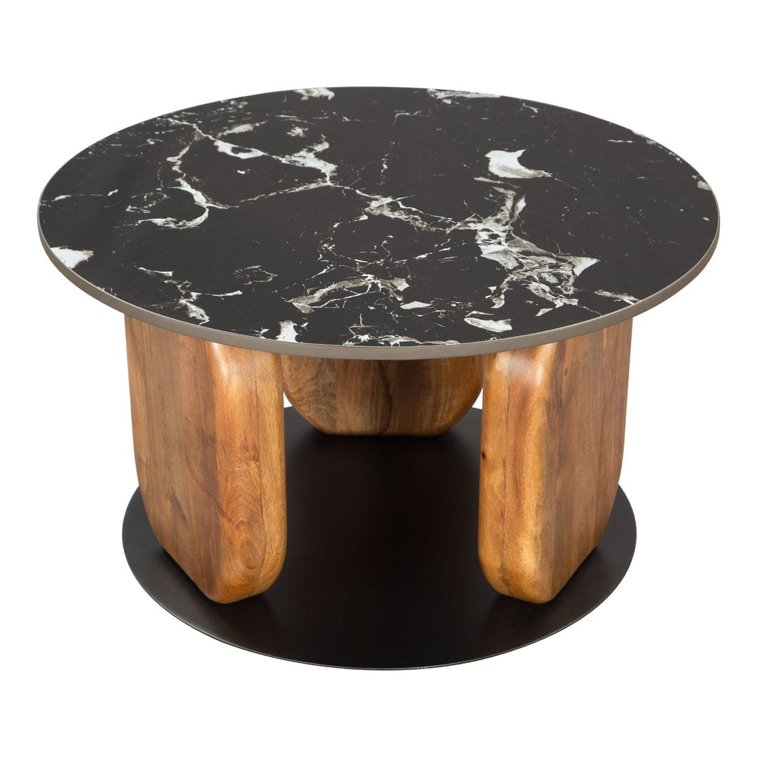 Pemba Multicolor Coffee Table with Marble Top and Mango Wood Legs Modern Design Image 3