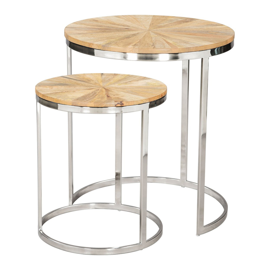 Bari 2-Piece Nesting Table Set Natural Acacia Wood with Steel Frame Modern Design Image 1