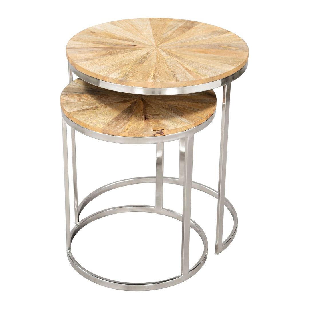 Bari 2-Piece Nesting Table Set Natural Acacia Wood with Steel Frame Modern Design Image 3