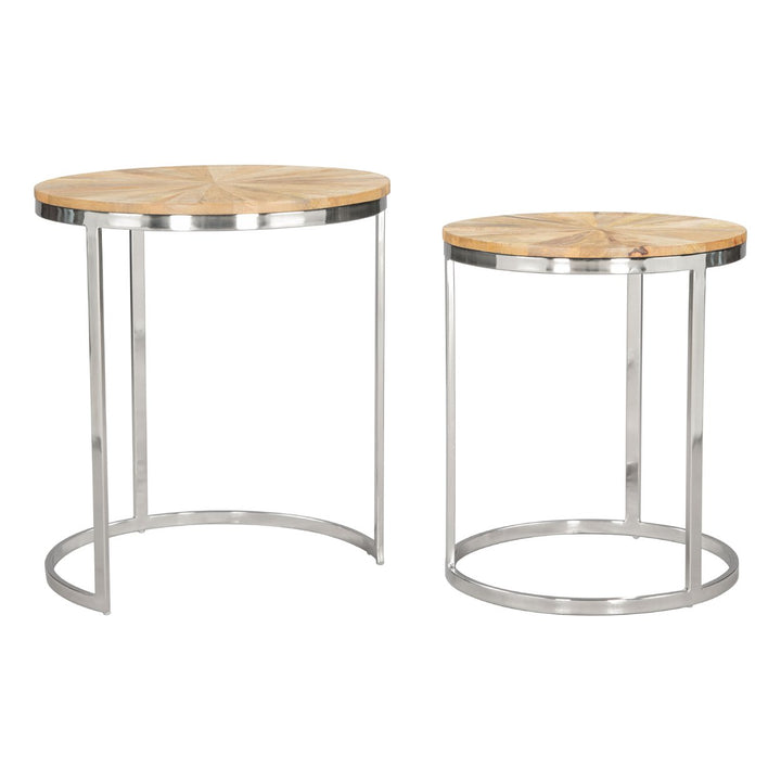 Bari 2-Piece Nesting Table Set Natural Acacia Wood with Steel Frame Modern Design Image 4