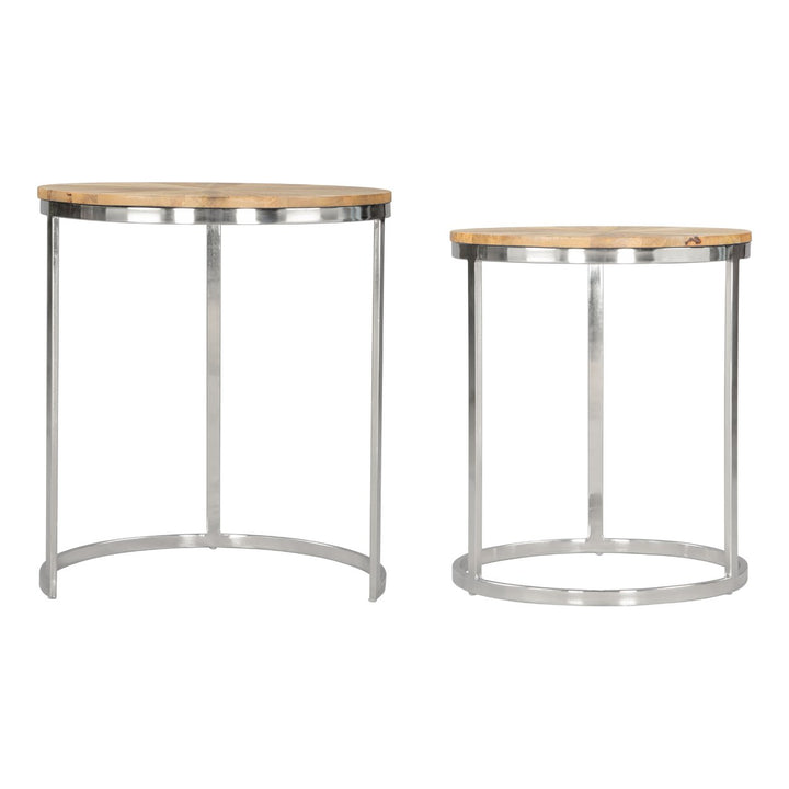 Bari 2-Piece Nesting Table Set Natural Acacia Wood with Steel Frame Modern Design Image 5