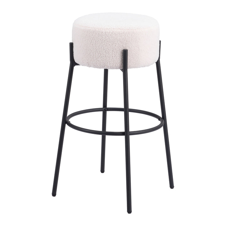 Blanche Barstool Set of 2 Ivory Polyester Seat Black Steel Frame Modern Design Image 1